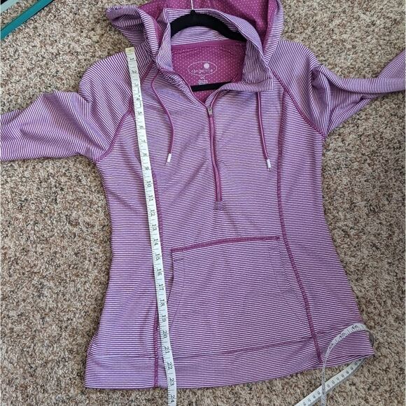 (Tangerine) Purple White Stripe Active Hoodie - Picture 8 of 9